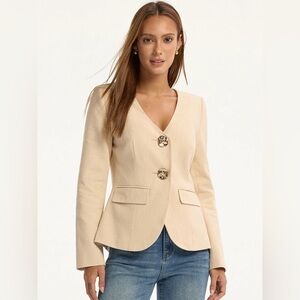 Linen & Cotton V-Neck Metal Button Blazer CN1-25